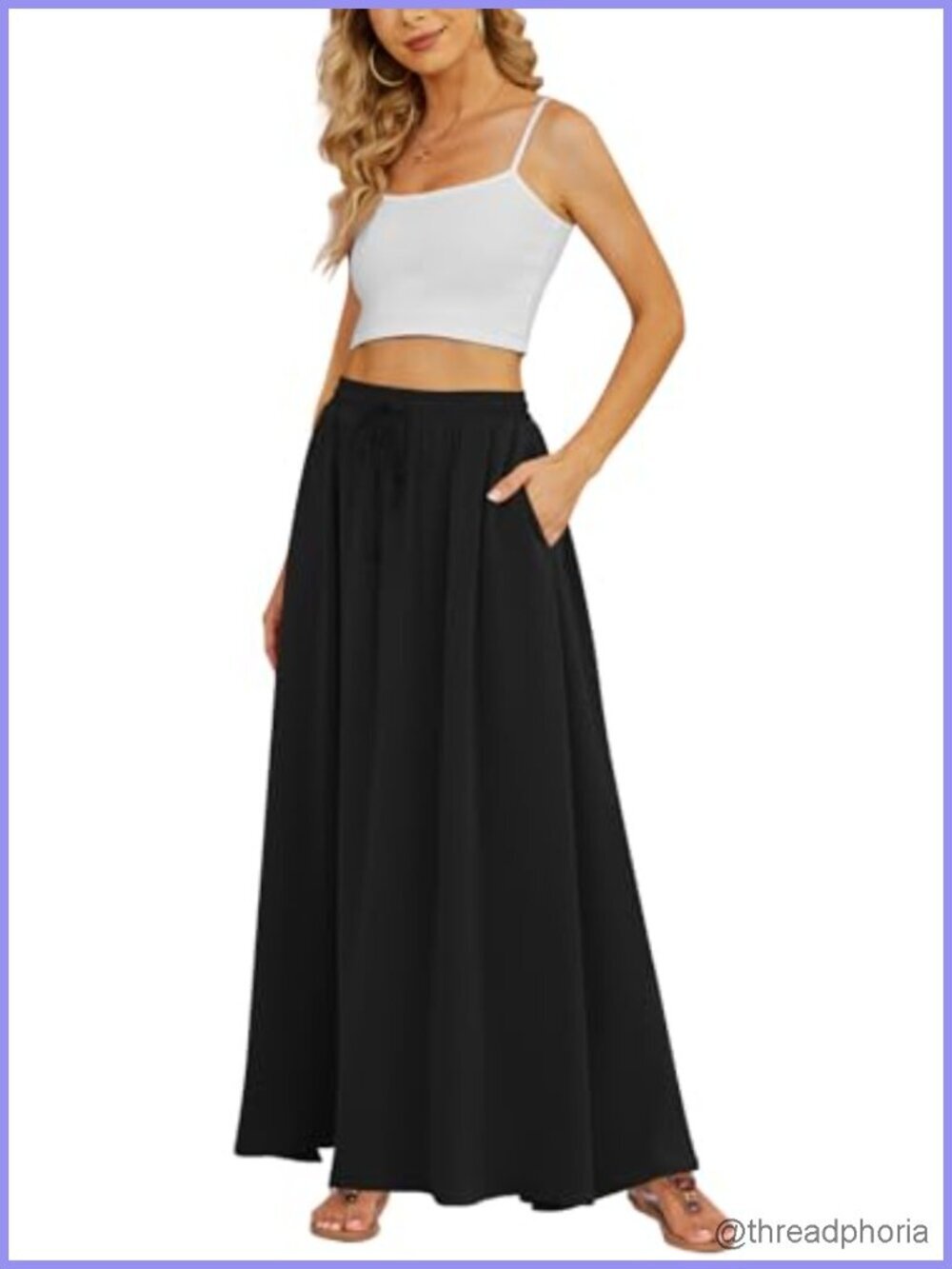 Flowy Maxi Skirt Summer Pleated High Waisted Long Skirt with Pockets